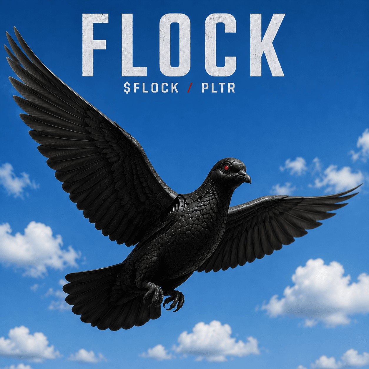 Cybernetic pigeon flying against blue sky